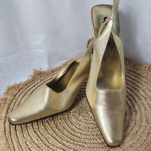 Vintage Gf Glamour Originals Gold Slingback Heels Size 8.5